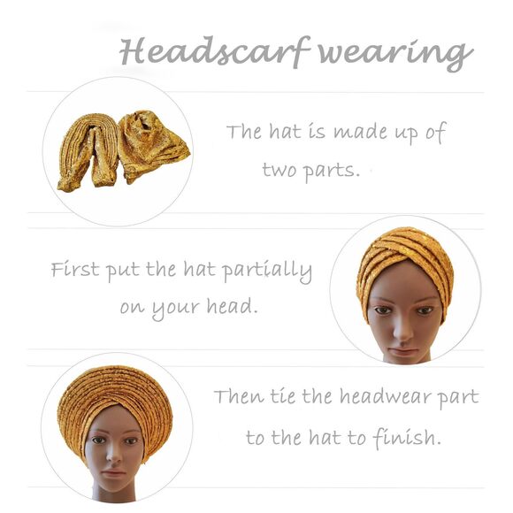 2848 African Headscarf Auto Gele Headties Party Headdress Sequins Shiny